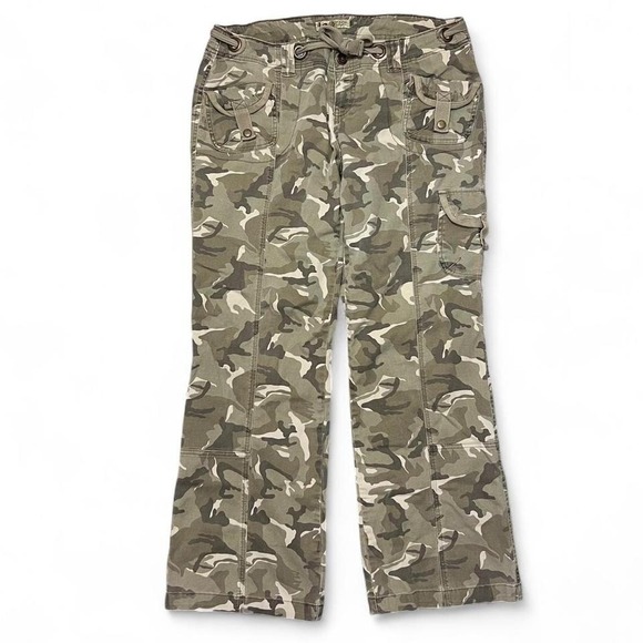 LEI Vintage Y2K Camo Cargo Wide Leg Pants Size XL 36x30 Green Mid Rise Military - Picture 3 of 6
